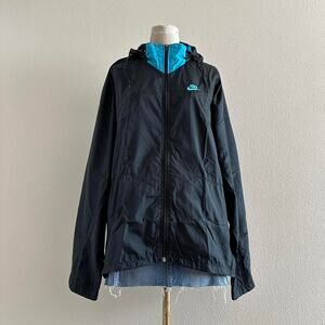 Vintage 90s Nike black blue nylon hooded windbreaker zip up jacket